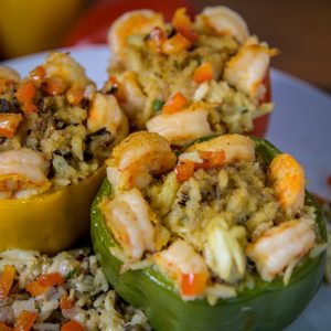 seafood stuffed peppers on plate