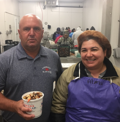 Sheb Callahan and worker at Louisiana Blue Crab facility